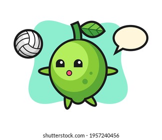 Character cartoon of lime is playing volleyball, cute style design for t shirt, sticker, logo element