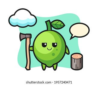Character cartoon of lime as a woodcutter, cute style design for t shirt, sticker, logo element