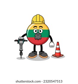 Caricatura de personajes de la bandera de lituania trabajando en la construcción de carreteras , diseño de personajes