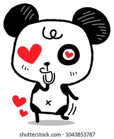 character cartoon little panda bear, heart eyes, in love