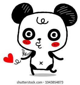 character cartoon little panda bear, send kiss, heart