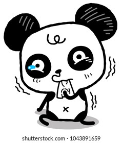 character cartoon little panda bear, heart broken, hurt, sad