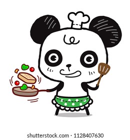 Character Cartoon Little Panda enjoy cooking