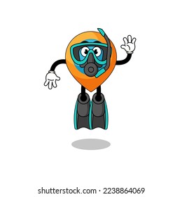 Character cartoon of location symbol as a diver , character design