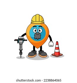 Caricatura de caracteres del símbolo de ubicación trabajando en la construcción de carreteras , diseño de caracteres