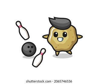 Character cartoon of loose stools is playing bowling , cute style design for t shirt, sticker, logo element