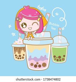 Character Cartoon love Boba Bubble Milk Tea, Pearl milk tea, Yummy drinks, Taiwan milk tea, Boba Bubble Milk Tea, Cute Sticker, Vector Illustration