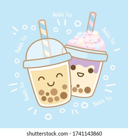 Character Cartoon love Boba Bubble Milk Tea, Pearl milk tea, Yummy drinks, Taiwan milk tea, Boba Bubble Milk Tea, Cute Sticker, Vector Illustration
