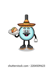 Character cartoon of magnifying glass as a mexican chef , character design