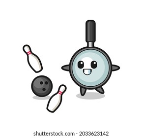 Character cartoon of magnifying glass is playing bowling , cute style design for t shirt, sticker, logo element