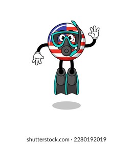 Character cartoon of malaysia flag as a diver , character design