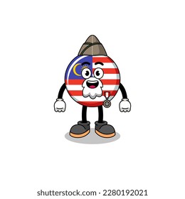 Character cartoon of malaysia flag as a veteran , character design