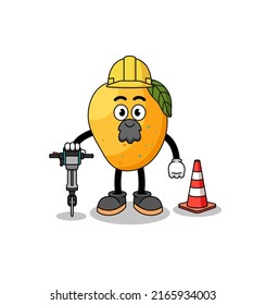 Character cartoon of mango fruit working on road construction , character design