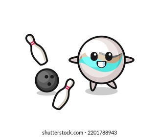Character cartoon of marble toy is playing bowling , cute design