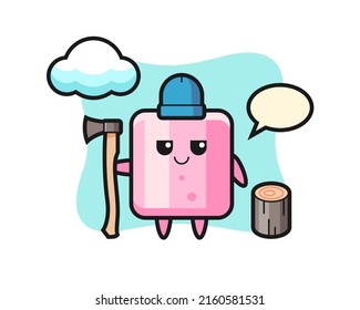 Character cartoon of marshmallow as a woodcutter , cute style design for t shirt, sticker, logo element