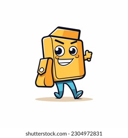 Character cartoon mascot logo for online trading company with the mascot in the form of a character holding a shopping bag or laptop.