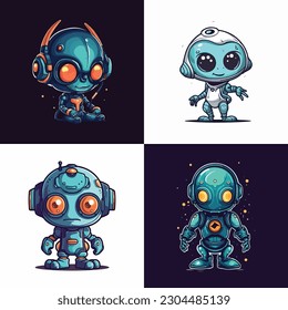 Character cartoon mascot logo for a technology company with a cute alien robot  mascot