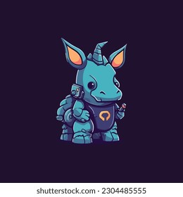 Character cartoon mascot logo for a technology company with
 rhinoceros robot mascot