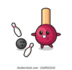 Character cartoon of matches is playing bowling , cute style design for t shirt, sticker, logo element