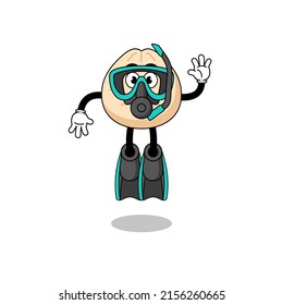 Character cartoon of meat bun as a diver , character design