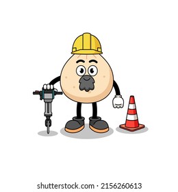 Character cartoon of meat bun working on road construction , character design