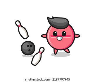 Character cartoon of medicine tablet is playing bowling , cute design