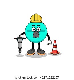 Character Cartoon Of Medicine Tablet Working On Road Construction , Character Design