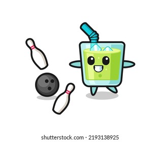 Character cartoon of melon juice is playing bowling , cute style design for t shirt, sticker, logo element