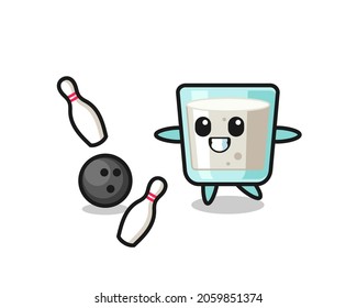 Character cartoon of milk is playing bowling , cute style design for t shirt, sticker, logo element