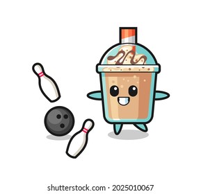 Character cartoon of milkshake is playing bowling , cute style design for t shirt, sticker, logo element