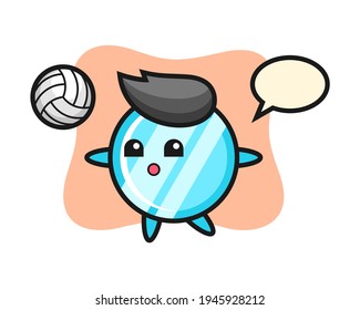 Character cartoon of mirror is playing volleyball, cute style design for t shirt, sticker, logo element
