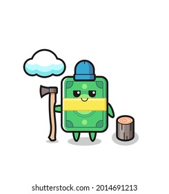 Character cartoon of money as a woodcutter , cute style design for t shirt, sticker, logo element