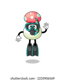 Character cartoon of mushroom as a diver , character design