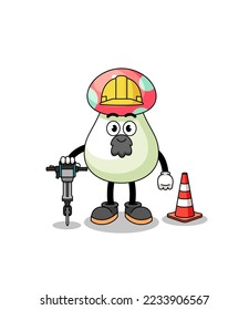 Character cartoon of mushroom working on road construction , character design