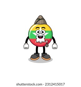 Character cartoon of myanmar flag as a veteran , character design