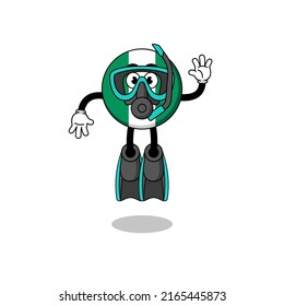 Character cartoon of nigeria flag as a diver , character design
