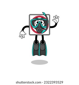 Character cartoon of no right turn road sign as a diver , character design