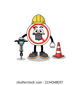 Character cartoon of no smoking sign working on road construction , character design