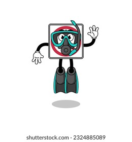 Character cartoon of no thru movement road sign as a diver , character design