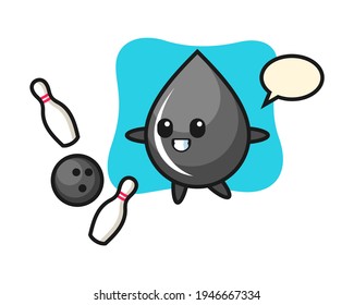 Character cartoon of oil drop is playing bowling, cute style design for t shirt, sticker, logo element