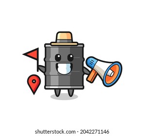 Character cartoon of oil drum as a tour guide , cute design