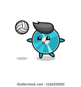 Character cartoon of optical disc is playing volleyball , cute style design for t shirt, sticker, logo element