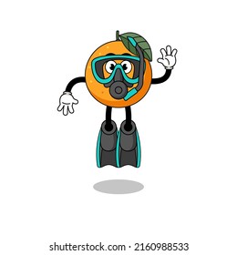 Character cartoon of orange fruit as a diver , character design