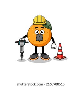 Zeichenkartoon Orangenfrucht, die auf Straßenbauarbeiten, Charaktergestaltung