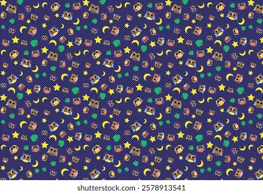 character cartoon owl pattern, blue night, paper pattern, seamless plaid pattern vector. owl background fabric. cartoon thema for wallpaper, textile printing,