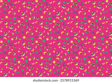 character cartoon owl pattern, pink thema, paper pattern, seamless plaid pattern vector. owl background fabric. cartoon thema for wallpaper, textile printing,