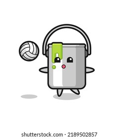 Character cartoon of paint tin is playing volleyball , cute style design for t shirt, sticker, logo element