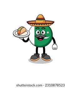 Character cartoon of pakistan flag as a mexican chef , character design