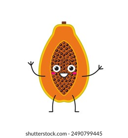 Character cartoon papaya fruit greeting smiling face cheerful kawaii joy happy emotions icon vector illustration.