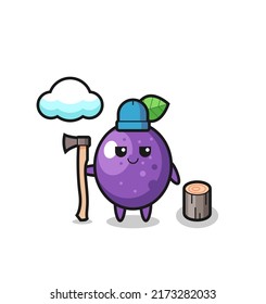 Character cartoon of passion fruit as a woodcutter , cute style design for t shirt, sticker, logo element